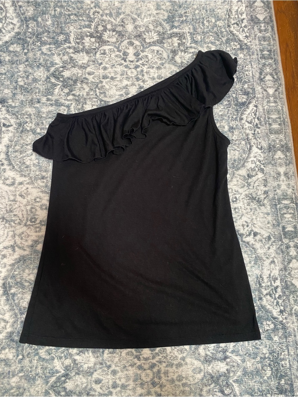INC International Concepts Black One-Shoulder Ruffle Tank Top - Medium